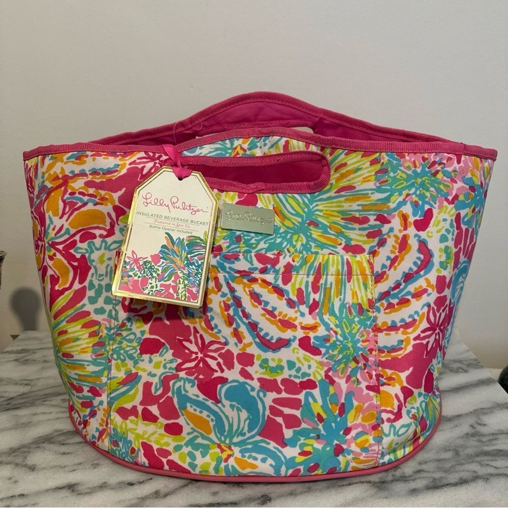 Lilly Pulitzer Vibrant Multicolor Tote can/ pool beach bucket bag NWT